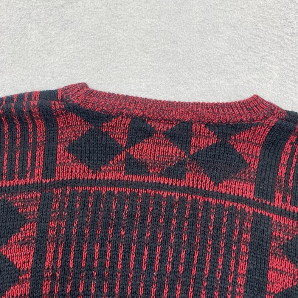 Vintage Playboy Sweater Mens 2X Red Black Pullover Crew Neck Leather Trim - Picture 6 of 9